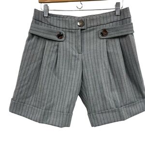 Cache Vintage Pinstripe Shorts Gray Pleated High Waisted Bermuda Size 6 made USA